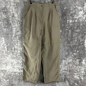 LL Bean Size 14 Traveller Cargo Hiking Pants Brown Button Zip Pocket Button Zip